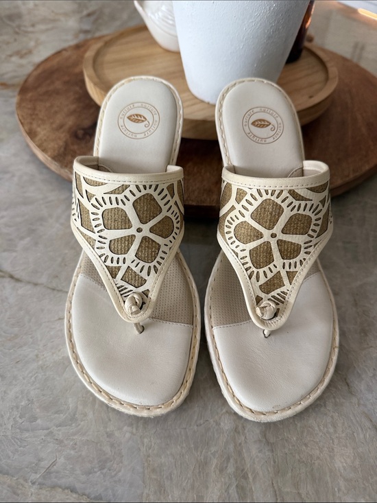 Nurture by Lamaze Shoes - Nurture Leather Jenny Wedge Cut-Out Look Braided Jute Floral Cream Brown 8.5